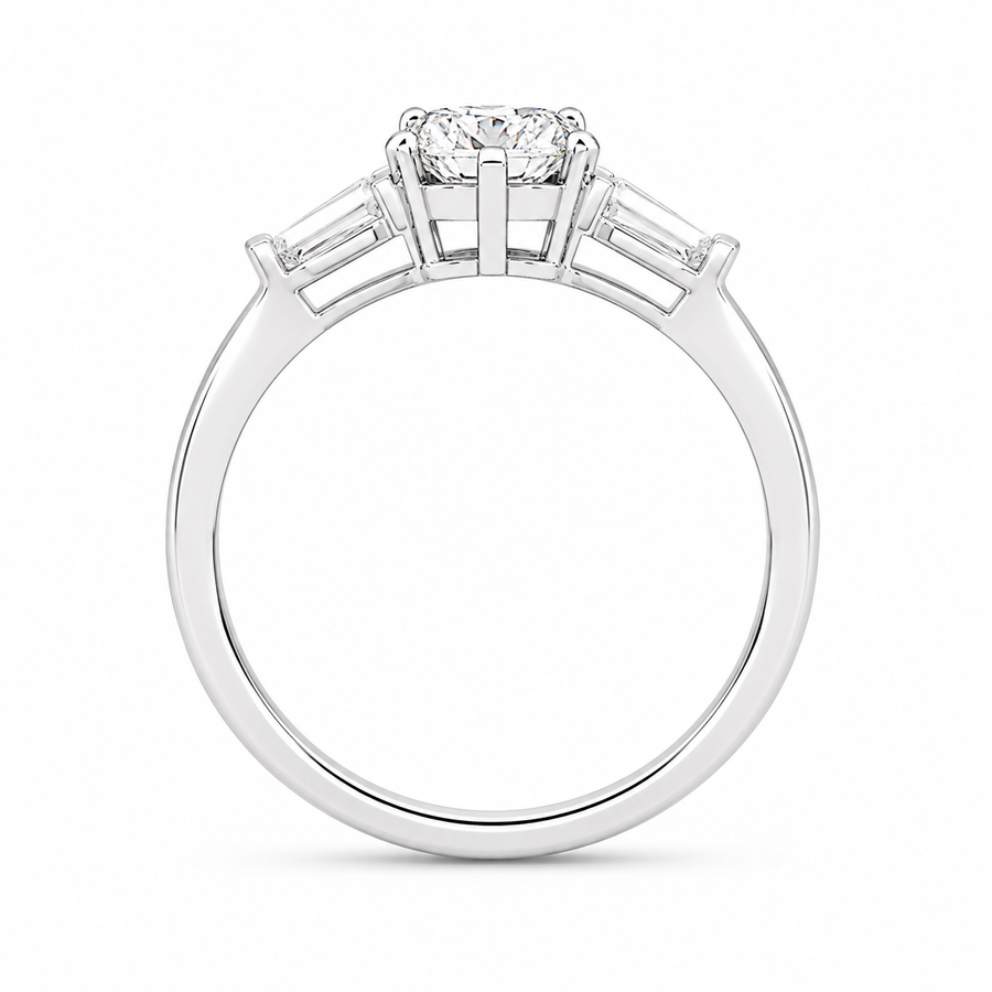 2.00 CT Pear Shaped Lab-Grown Diamond Three-Stone Engagement Ring in 14K White Gold – Tapered Baguette Design