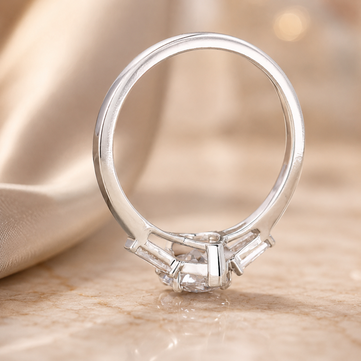 2.00 CT Pear Shaped Lab-Grown Diamond Three-Stone Engagement Ring in 14K White Gold – Tapered Baguette Design