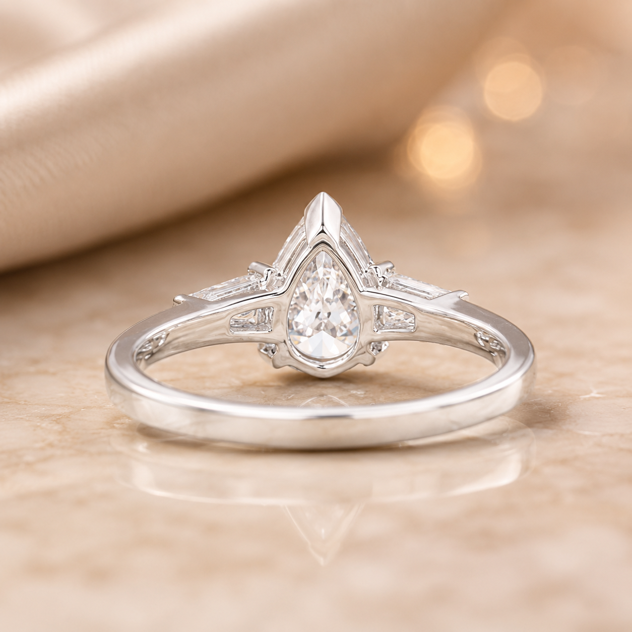2.00 CT Pear Shaped Lab-Grown Diamond Three-Stone Engagement Ring in 14K White Gold – Tapered Baguette Design
