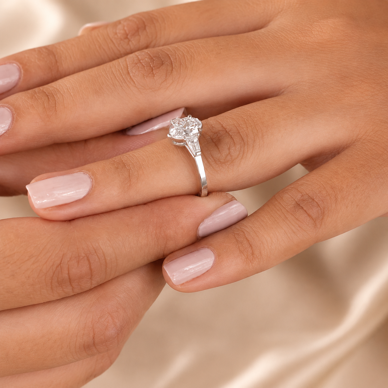 2.00 CT Pear Shaped Lab-Grown Diamond Three-Stone Engagement Ring in 14K White Gold – Tapered Baguette Design
