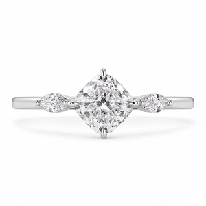 3.00 CT Cushion Cut Lab-Grown Diamond Three-Stone Engagement Ring in 14K White Gold – Classic Trilogy Wedding Design