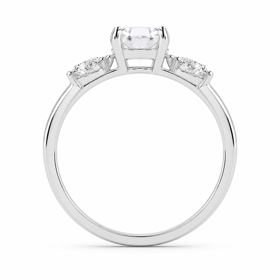 3.00 CT Cushion Cut Lab-Grown Diamond Three-Stone Engagement Ring in 14K White Gold – Classic Trilogy Wedding Design