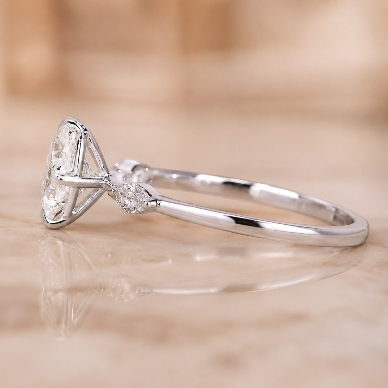 3.00 CT Cushion Cut Lab-Grown Diamond Three-Stone Engagement Ring in 14K White Gold – Classic Trilogy Wedding Design