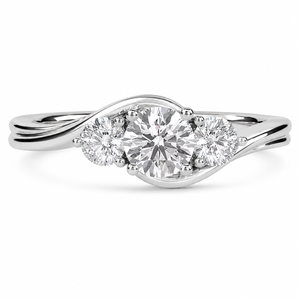 1.00 CT Round Cut Lab-Grown Diamond Three-Stone Engagement Ring in 14K White Gold – IGI Certified Bridal Design