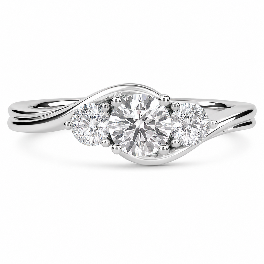 1.00 CT Round Cut Lab-Grown Diamond Three-Stone Engagement Ring in 14K White Gold – IGI Certified Bridal Design