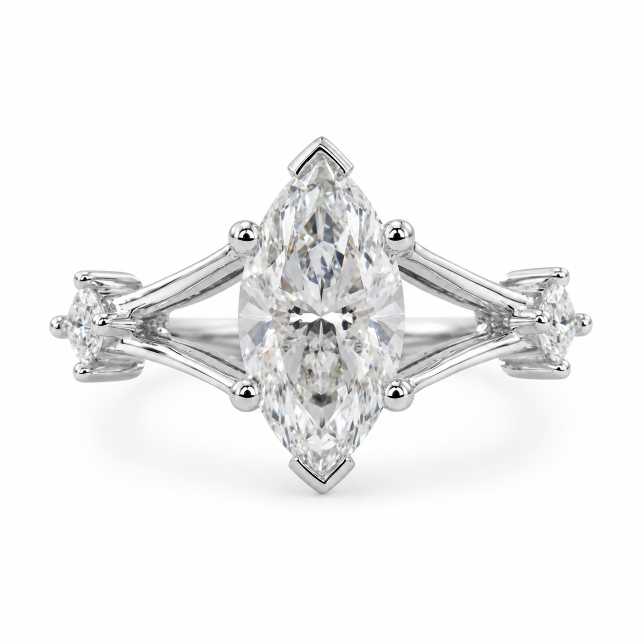 2.00 CT Marquise Cut Lab-Grown Diamond Three-Stone Engagement Ring in 14K White Gold – Trinity Wedding Design