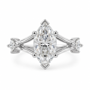 2.00 CT Marquise Cut Lab-Grown Diamond Three-Stone Engagement Ring in 14K White Gold – Trinity Wedding Design