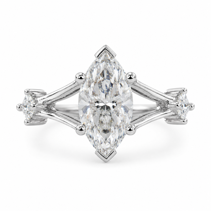 2.00 CT Marquise Cut Lab-Grown Diamond Three-Stone Engagement Ring in 14K White Gold â€“ Trinity Wedding Design from Diamond Studio