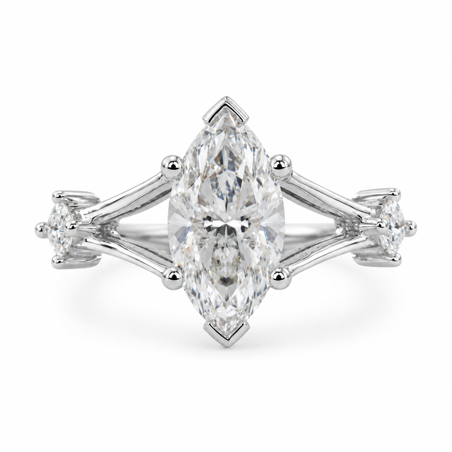 2.00 CT Marquise Cut Lab-Grown Diamond Three-Stone Engagement Ring in 14K White Gold – Trinity Wedding Design