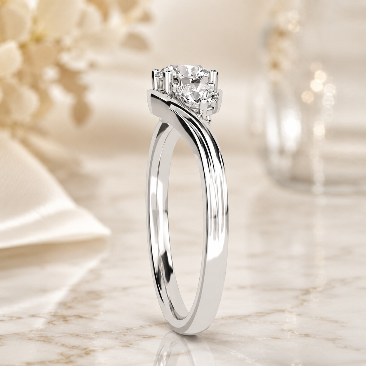 1.00 CT Round Cut Lab-Grown Diamond Three-Stone Engagement Ring in 14K White Gold – IGI Certified Bridal Design