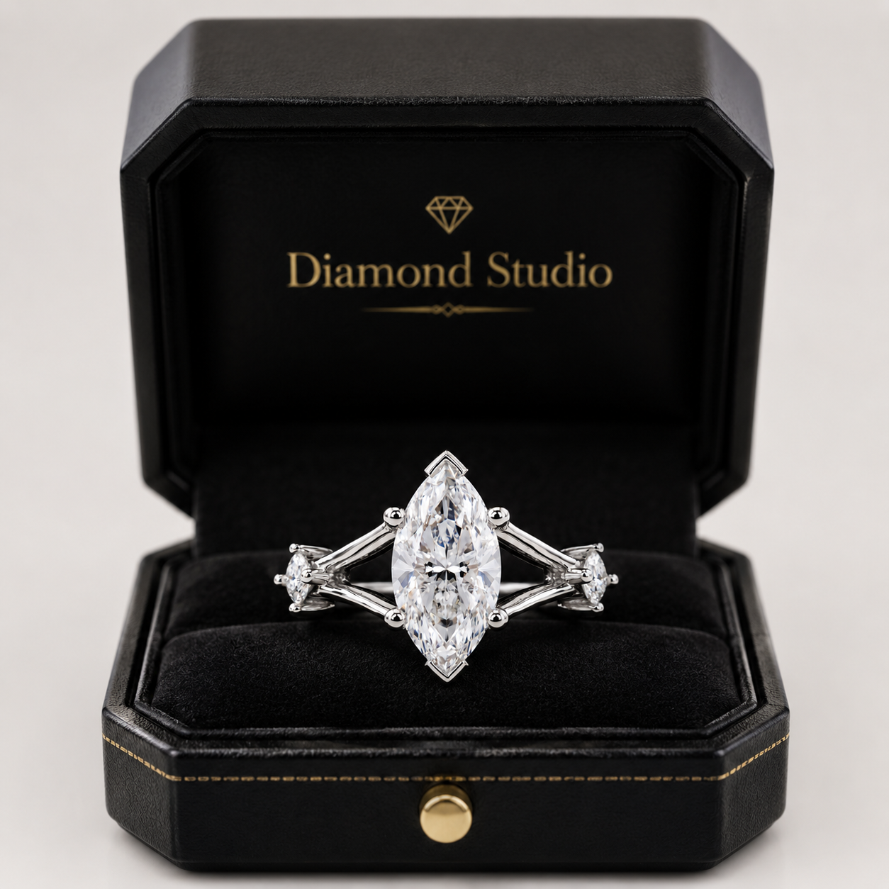 2.00 CT Marquise Cut Lab-Grown Diamond Three-Stone Engagement Ring in 14K White Gold – Trinity Wedding Design