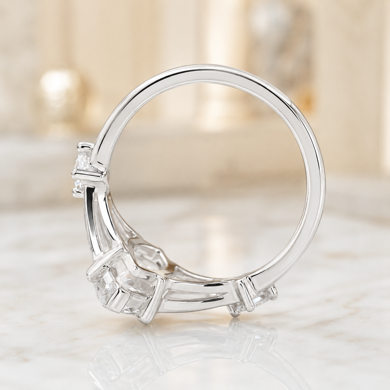 2.00 CT Marquise Cut Lab-Grown Diamond Three-Stone Engagement Ring in 14K White Gold – Trinity Wedding Design