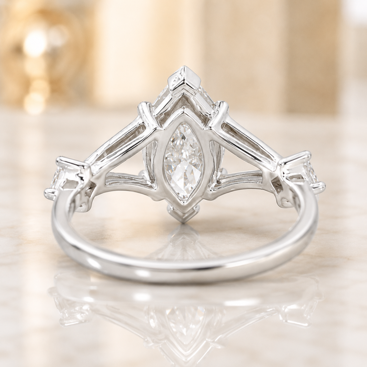 2.00 CT Marquise Cut Lab-Grown Diamond Three-Stone Engagement Ring in 14K White Gold – Trinity Wedding Design