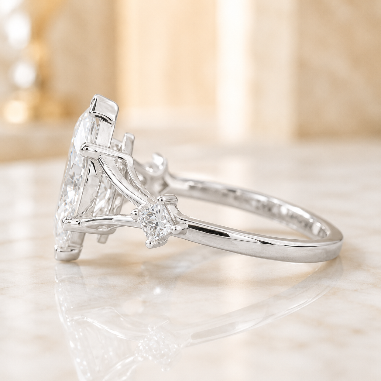 2.00 CT Marquise Cut Lab-Grown Diamond Three-Stone Engagement Ring in 14K White Gold – Trinity Wedding Design