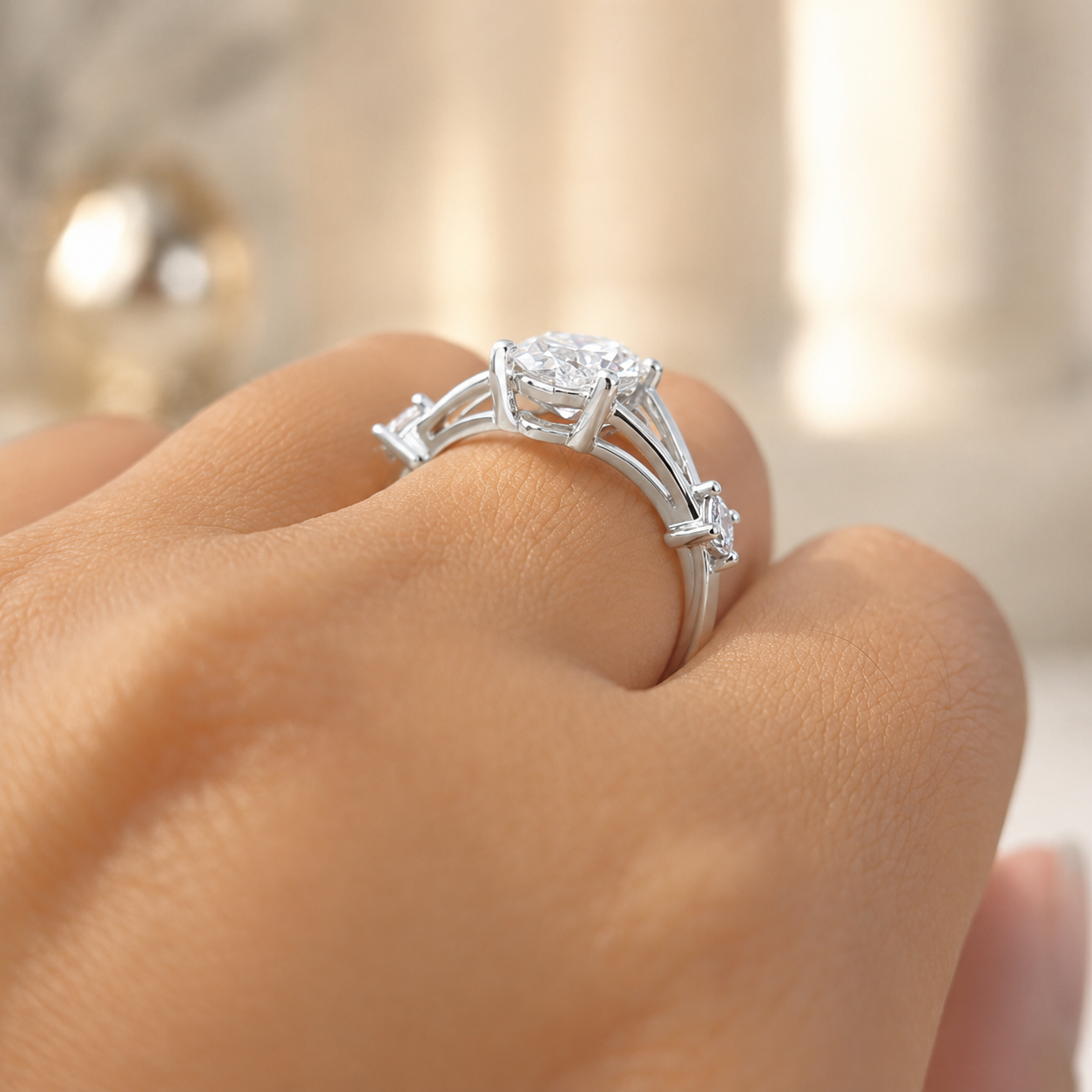 2.00 CT Marquise Cut Lab-Grown Diamond Three-Stone Engagement Ring in 14K White Gold – Trinity Wedding Design