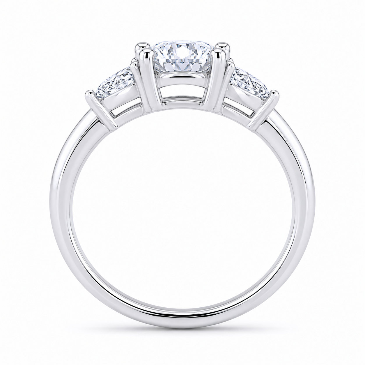 1.50 CT Oval Lab-Grown Diamond Three-Stone Engagement Ring in 14K White Gold – Trilogy Statement Design