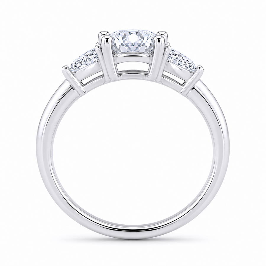 1.50 CT Oval Lab-Grown Diamond Three-Stone Engagement Ring in 14K White Gold – Trilogy Statement Design