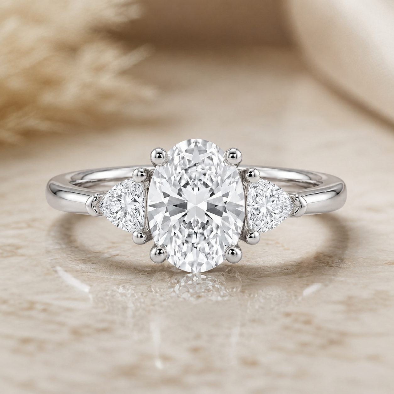 1.50 CT Oval Lab-Grown Diamond Three-Stone Engagement Ring in 14K White Gold – Trilogy Statement Design