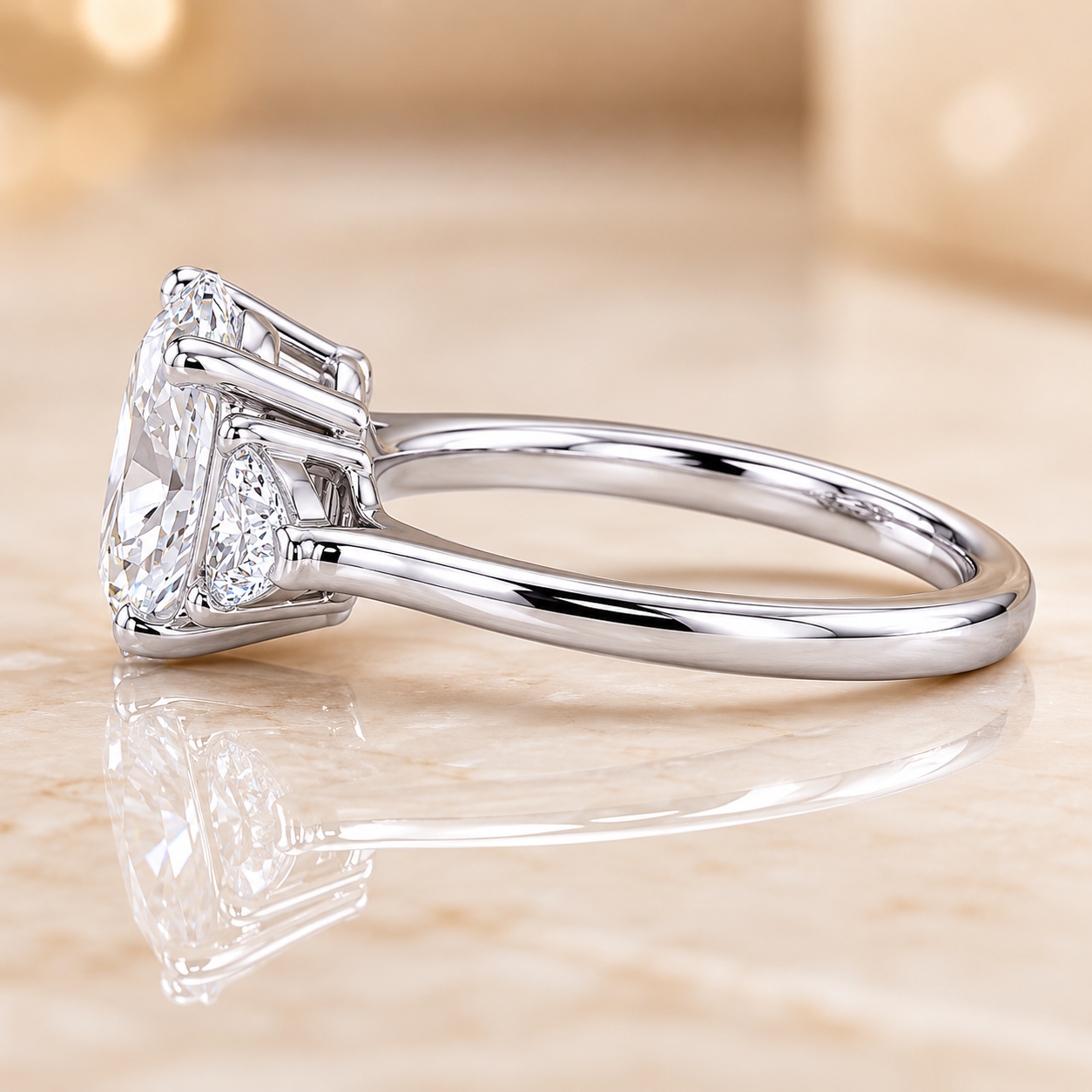 1.50 CT Oval Lab-Grown Diamond Three-Stone Engagement Ring in 14K White Gold – Trilogy Statement Design