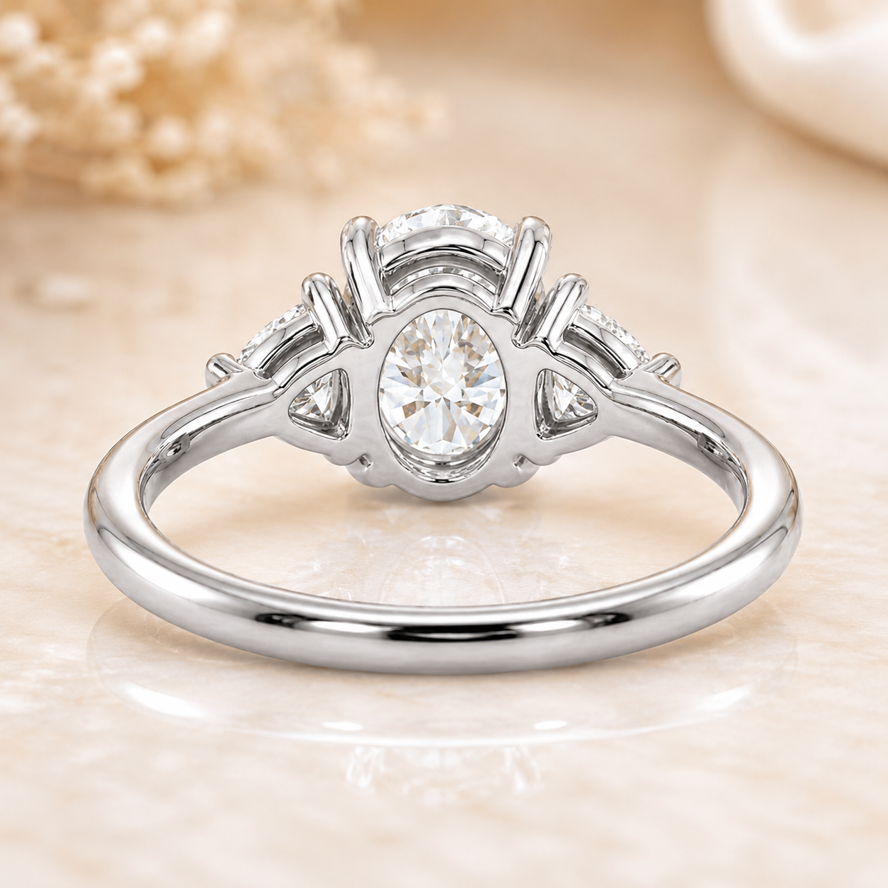 1.50 CT Oval Lab-Grown Diamond Three-Stone Engagement Ring in 14K White Gold – Trilogy Statement Design