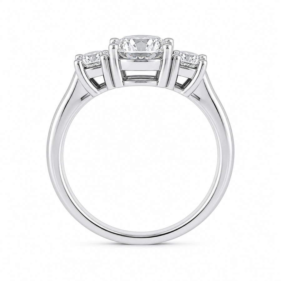 1.50 CT Round Cut Lab-Grown Diamond Three-Stone Engagement Ring in 14K White Gold – Classic Colorless Promise Design