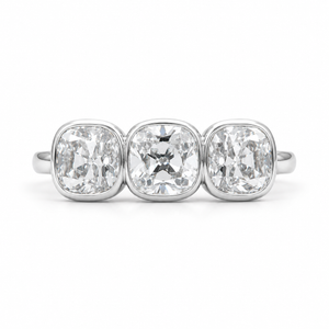 2.00 CT Old European Cushion Cut Lab-Grown Diamond Three-Stone Engagement Ring in 14K White Gold – Handmade Vintage Wedding Design