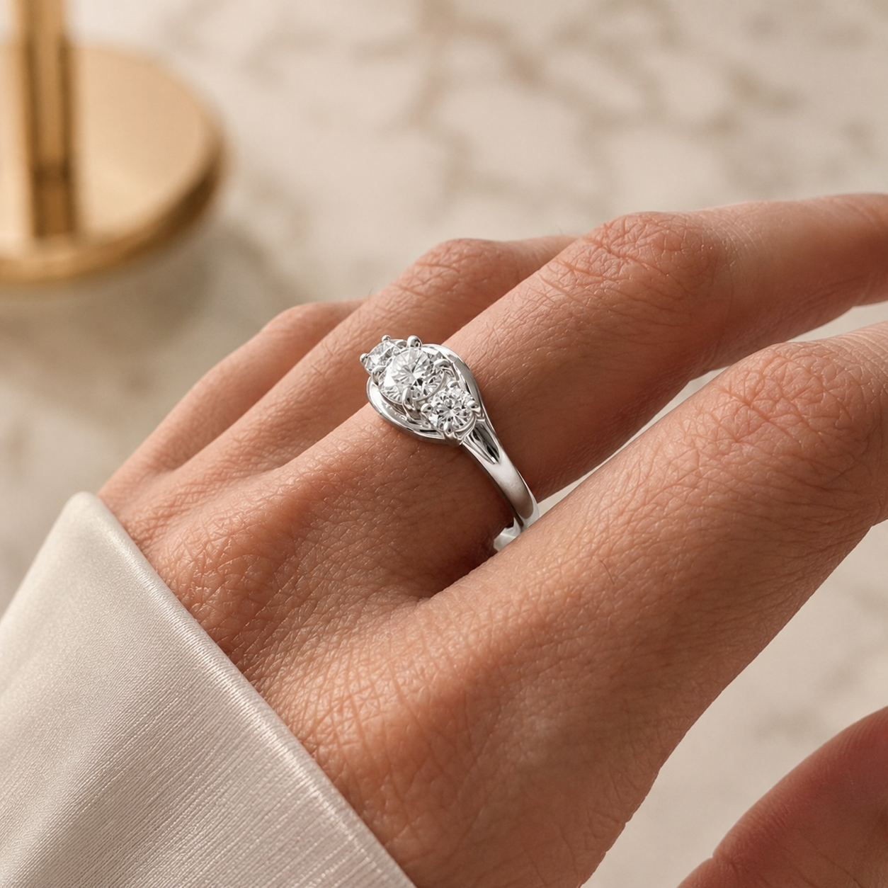 1.50 CT Round Cut Lab-Grown Diamond Three-Stone Engagement Ring in 14K White Gold – Classic Colorless Promise Design