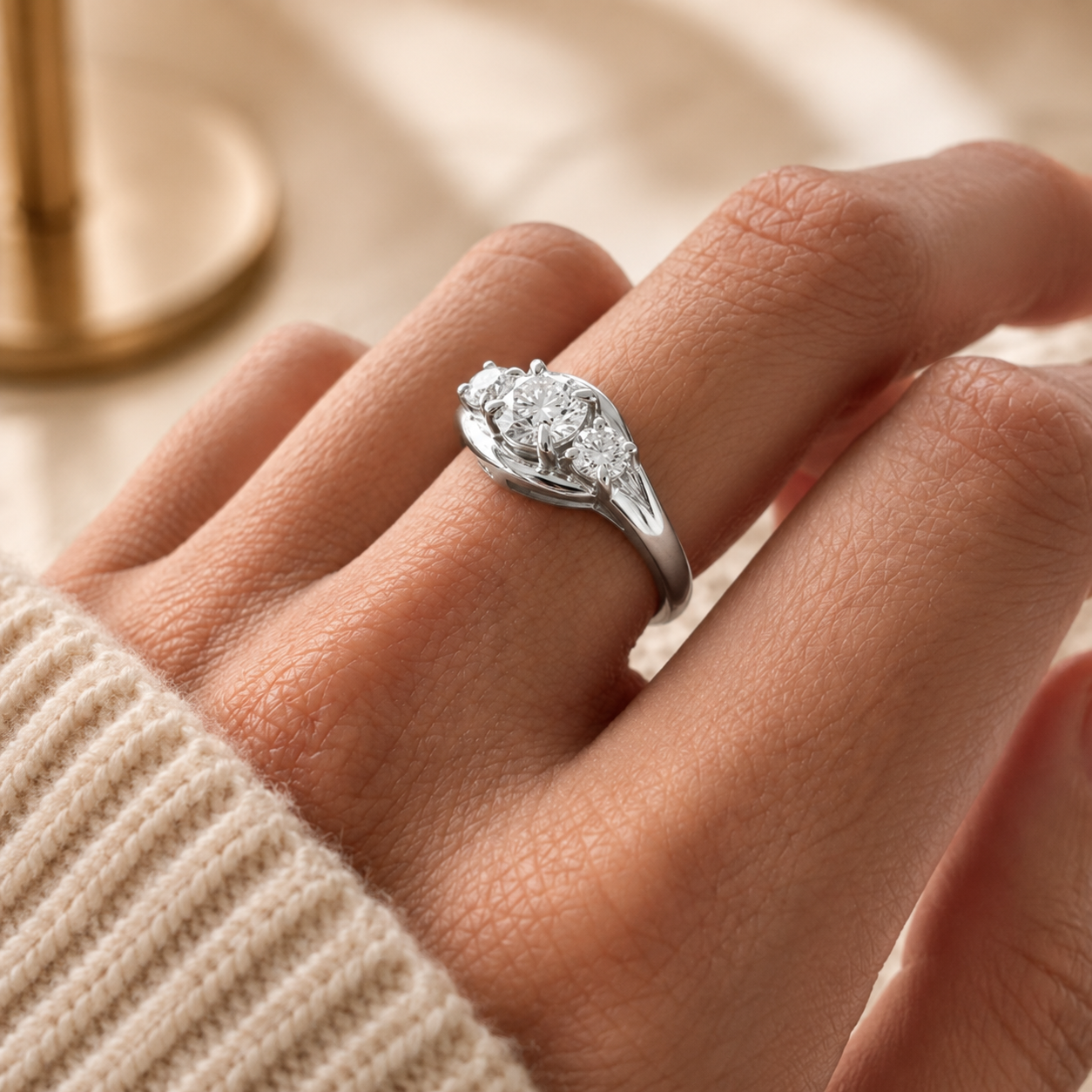 1.50 CT Round Cut Lab-Grown Diamond Three-Stone Engagement Ring in 14K White Gold – Classic Colorless Promise Design