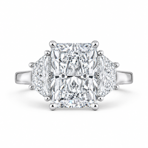 4.20 CT Radiant Lab-Grown Diamond Three-Stone Engagement Ring in 14K White Gold – Luxury Proposal Design