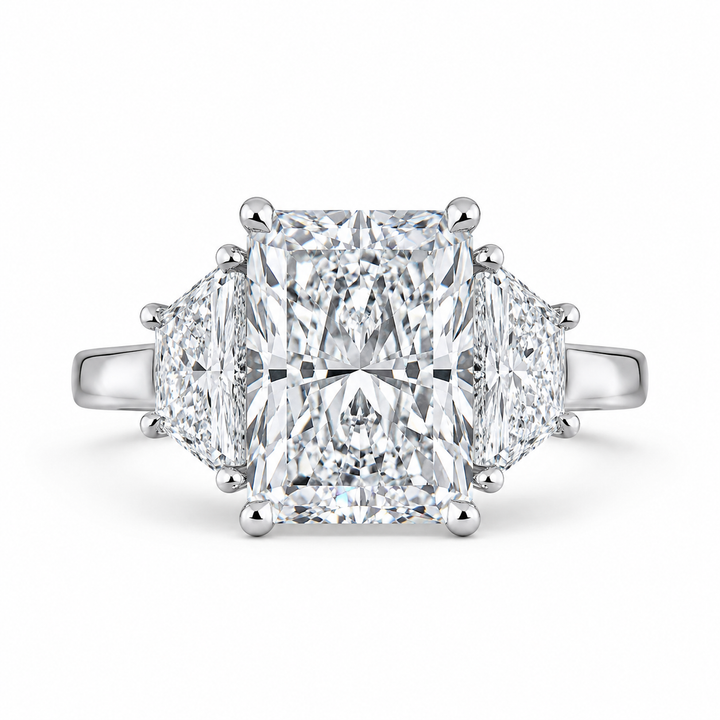 4.20 CT Radiant Lab-Grown Diamond Three-Stone Engagement Ring in 14K White Gold â€“ Luxury Proposal Design from Diamond Studio