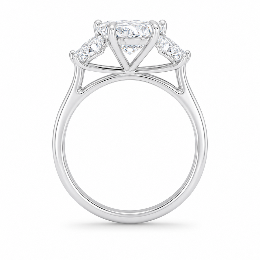 4.20 CT Radiant Lab-Grown Diamond Three-Stone Engagement Ring in 14K White Gold – Luxury Proposal Design