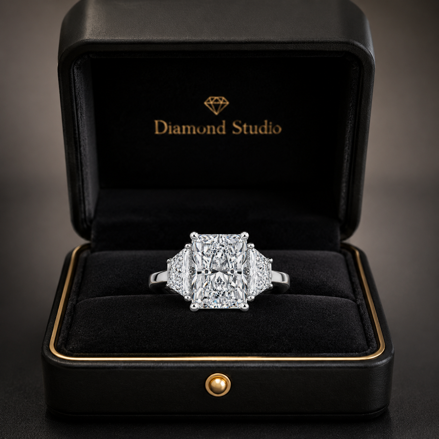 4.20 CT Radiant Lab-Grown Diamond Three-Stone Engagement Ring in 14K White Gold – Luxury Proposal Design