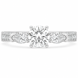 3.00 CT Round Lab-Grown Diamond Three-Stone Engagement Ring in 14K White Gold – Pear Side Stone Solitaire Design