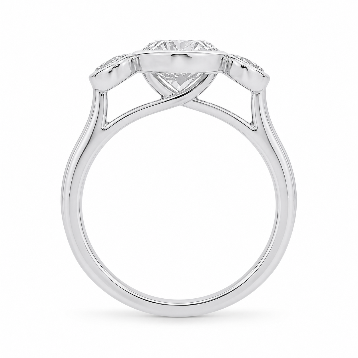 2.00 CT Oval Cut Lab-Grown Diamond Three-Stone Engagement Ring in 14K White Gold – Bezel Set Trilogy Design