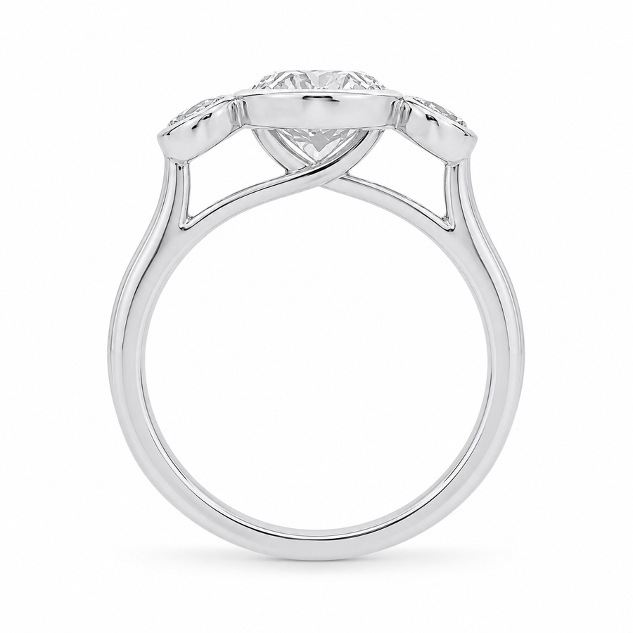 2.00 CT Oval Cut Lab-Grown Diamond Three-Stone Engagement Ring in 14K White Gold – Bezel Set Trilogy Design