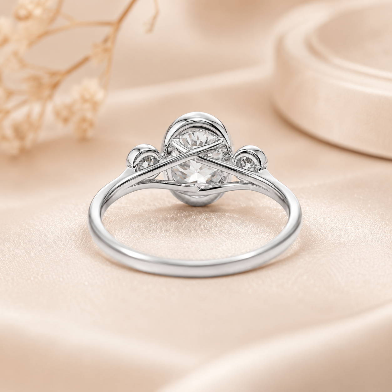 2.00 CT Oval Cut Lab-Grown Diamond Three-Stone Engagement Ring in 14K White Gold – Bezel Set Trilogy Design