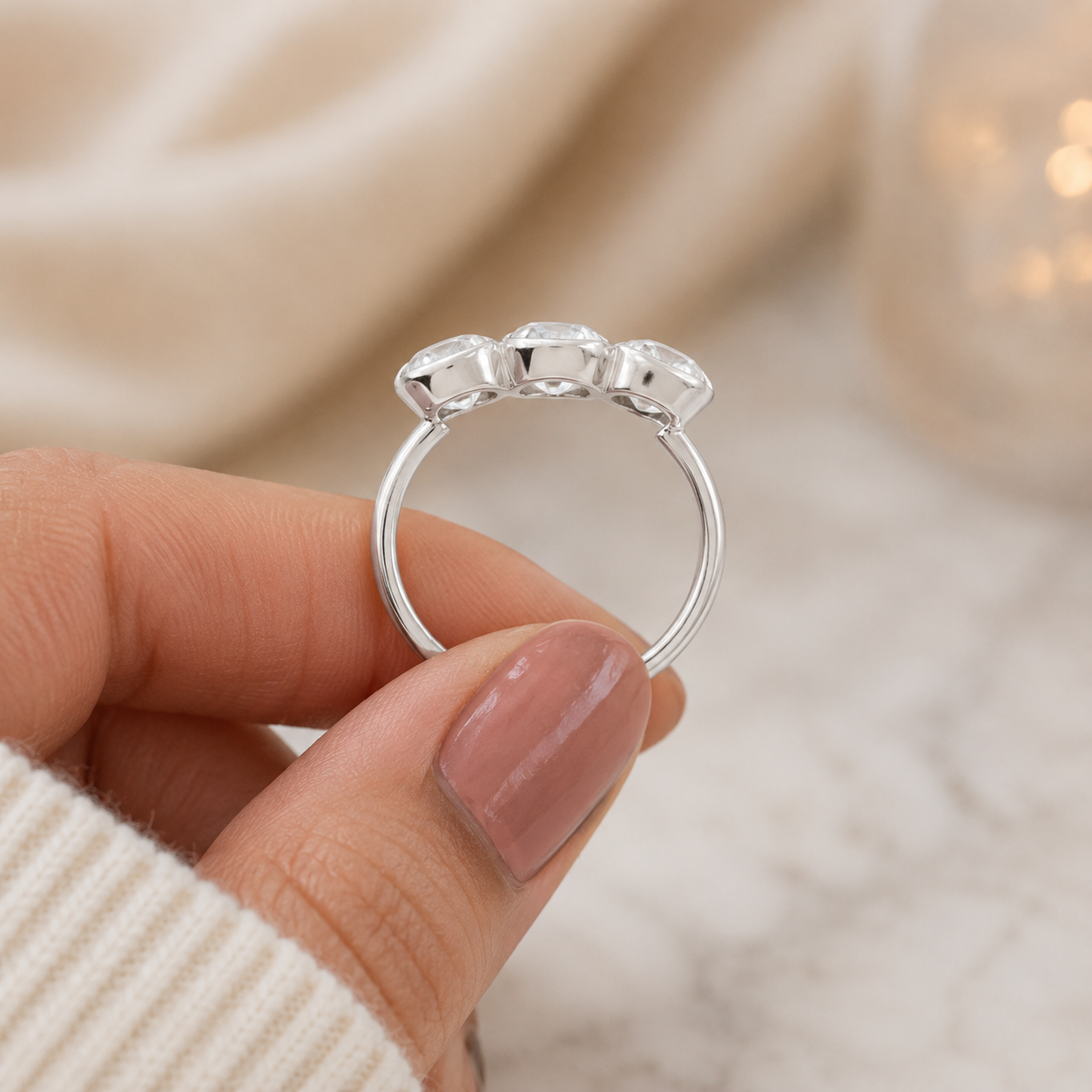 2.00 CT Old European Cushion Cut Lab-Grown Diamond Three-Stone Engagement Ring in 14K White Gold – Handmade Vintage Wedding Design