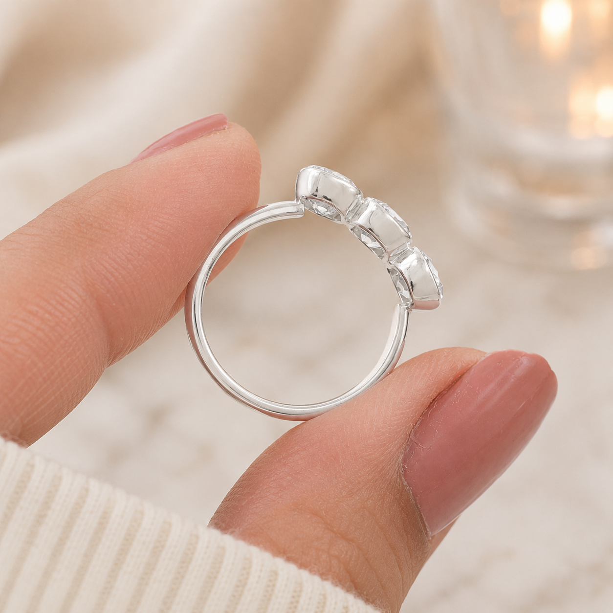 2.00 CT Old European Cushion Cut Lab-Grown Diamond Three-Stone Engagement Ring in 14K White Gold – Handmade Vintage Wedding Design