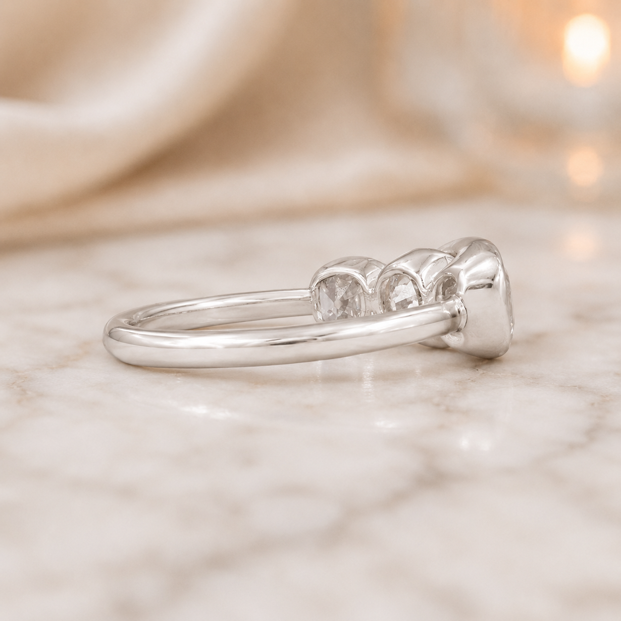 2.00 CT Old European Cushion Cut Lab-Grown Diamond Three-Stone Engagement Ring in 14K White Gold – Handmade Vintage Wedding Design