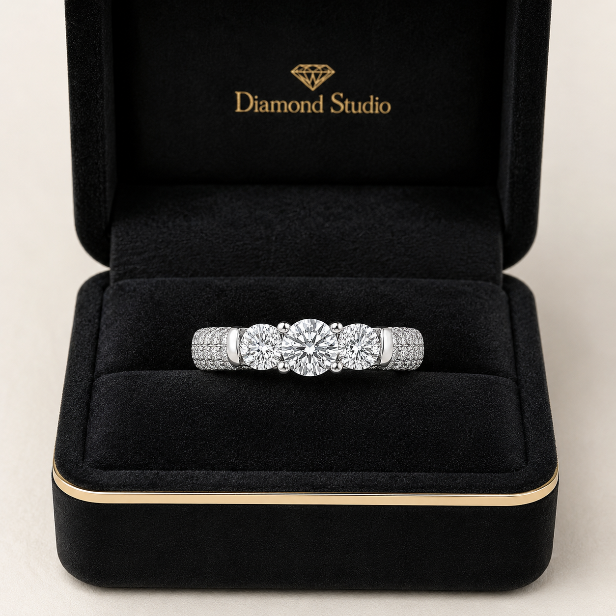 2.00 CT Lab-Grown Diamond Three-Stone Engagement Ring in 14K White Gold – Pavé Set Anniversary Design
