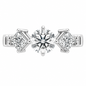 1.00 CT Round Lab-Grown Diamond Three-Stone Engagement Ring in 14K White Gold – Princess Side Stone Elegant Design