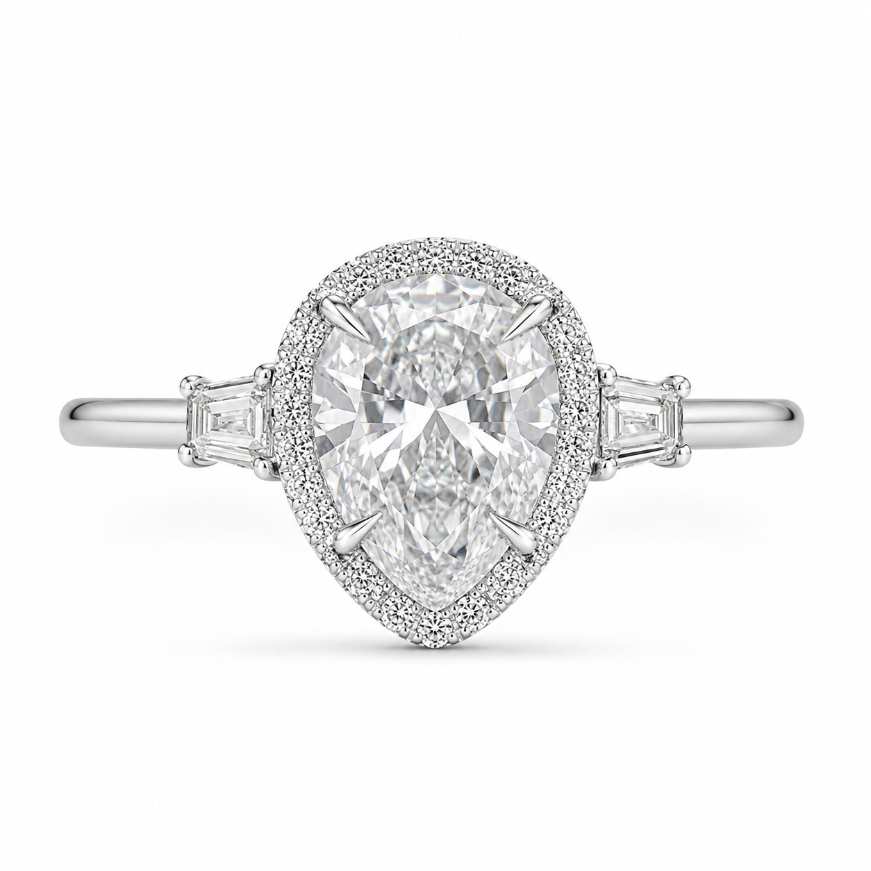 6.00 CT Pear Cut Lab-Grown Diamond Three-Stone Engagement Ring in 14K White Gold – Pear Shaped Wedding Design