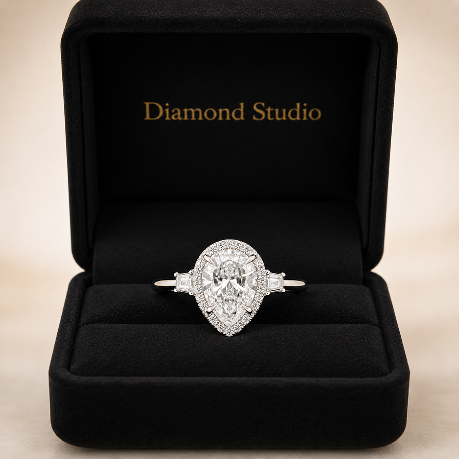 6.00 CT Pear Cut Lab-Grown Diamond Three-Stone Engagement Ring in 14K White Gold – Pear Shaped Wedding Design