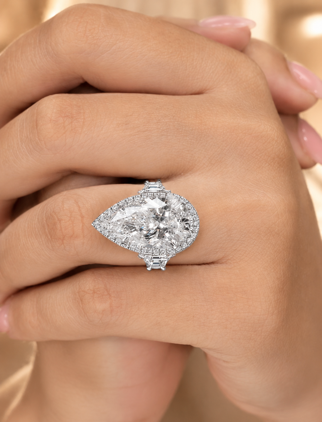 6.00 CT Pear Cut Lab-Grown Diamond Three-Stone Engagement Ring in 14K White Gold – Pear Shaped Wedding Design