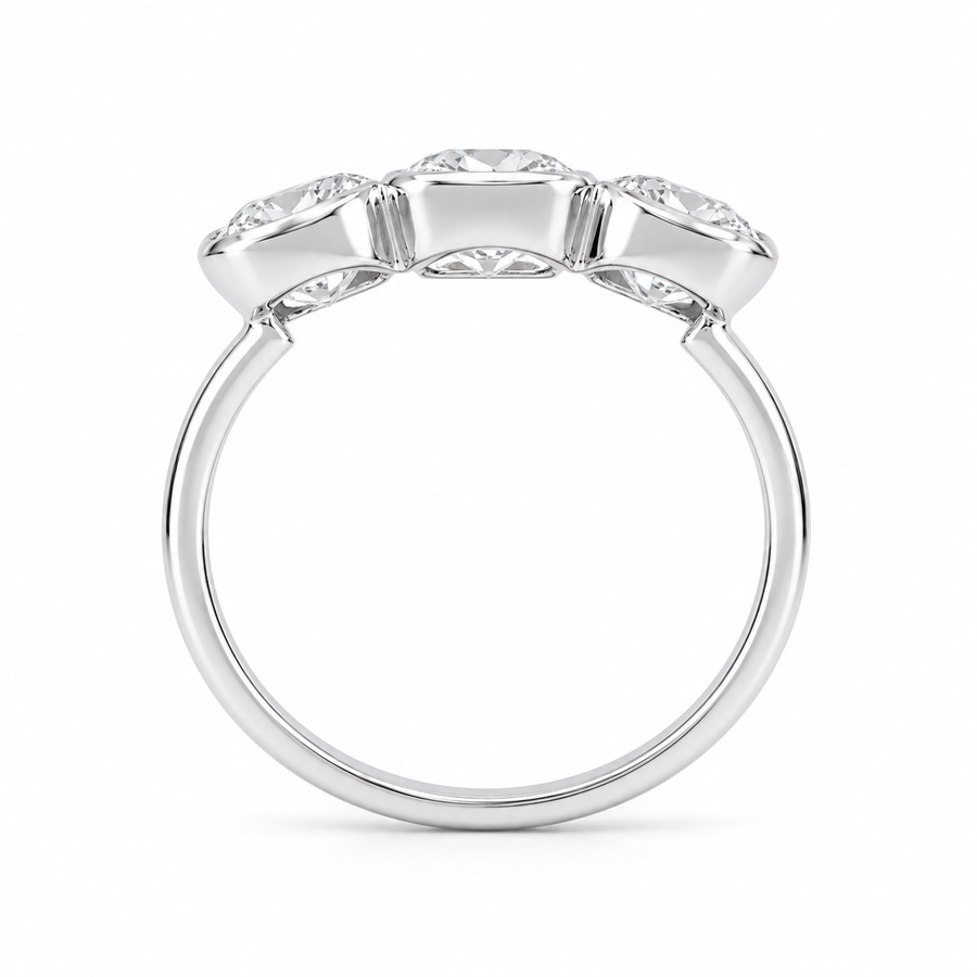 2.00 CT Old European Cushion Cut Lab-Grown Diamond Three-Stone Engagement Ring in 14K White Gold – Handmade Vintage Wedding Design