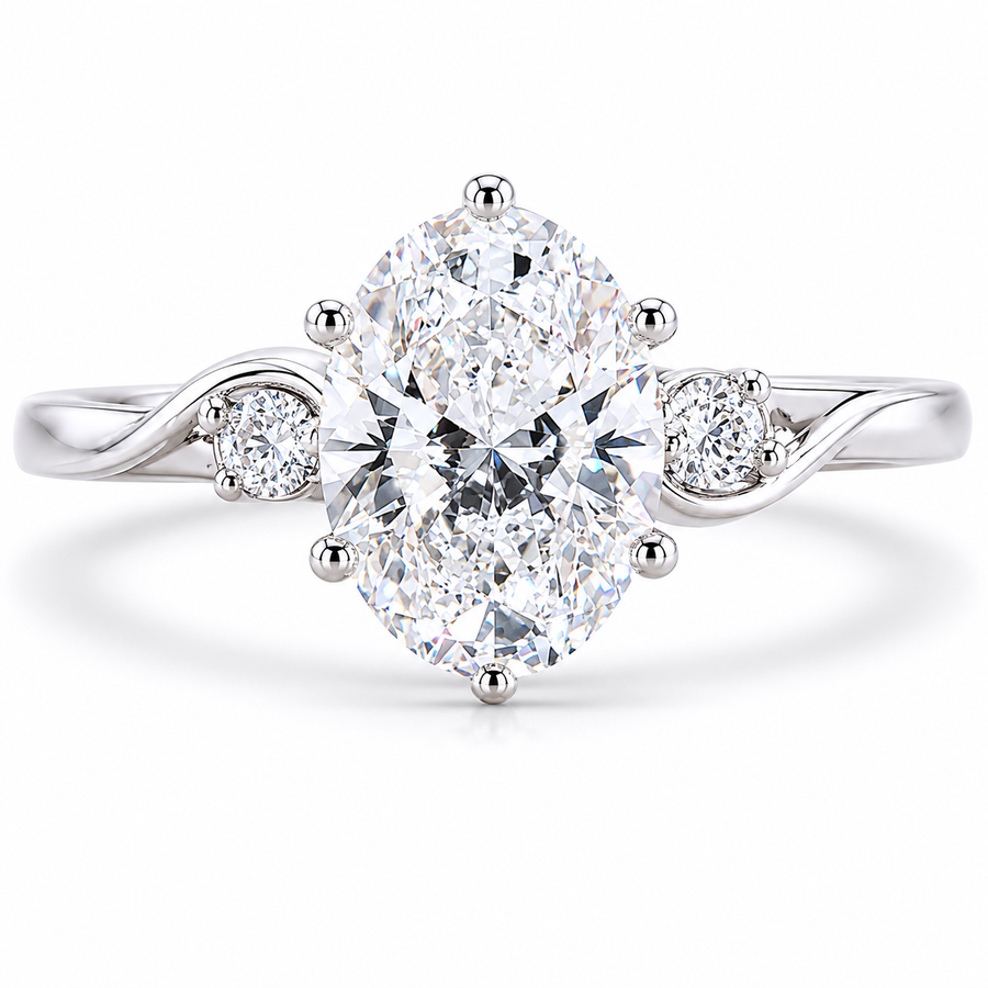 2.50 CT Oval Lab-Grown Diamond Three-Stone Engagement Ring in 14K White Gold – Anniversary Proposal Design