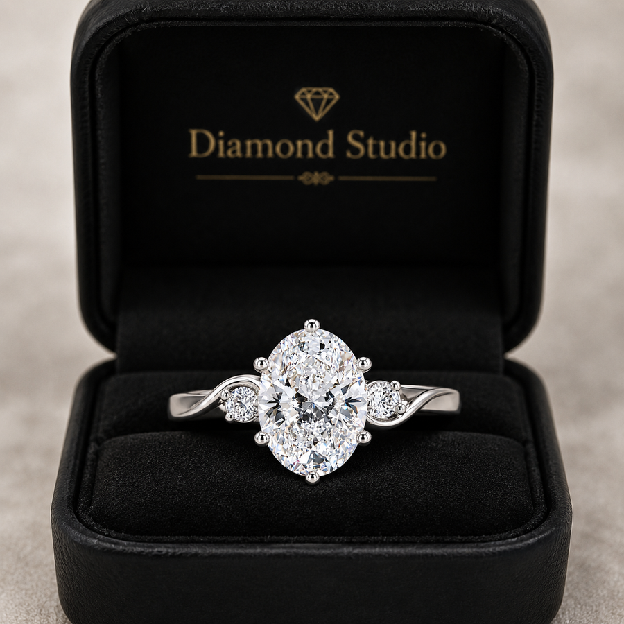 2.50 CT Oval Lab-Grown Diamond Three-Stone Engagement Ring in 14K White Gold – Anniversary Proposal Design