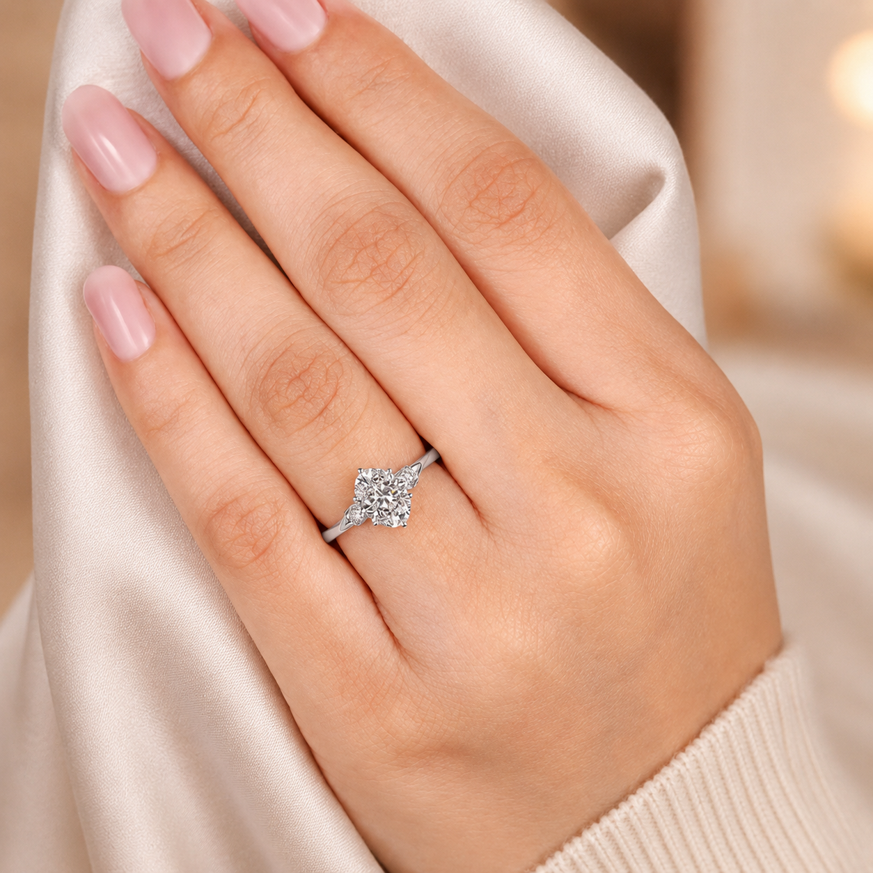 2.50 CT Oval Lab-Grown Diamond Three-Stone Engagement Ring in 14K White Gold – Anniversary Proposal Design