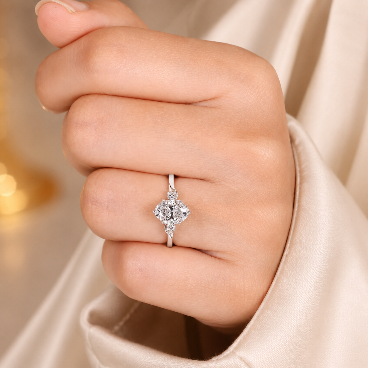 2.50 CT Oval Lab-Grown Diamond Three-Stone Engagement Ring in 14K White Gold – Anniversary Proposal Design