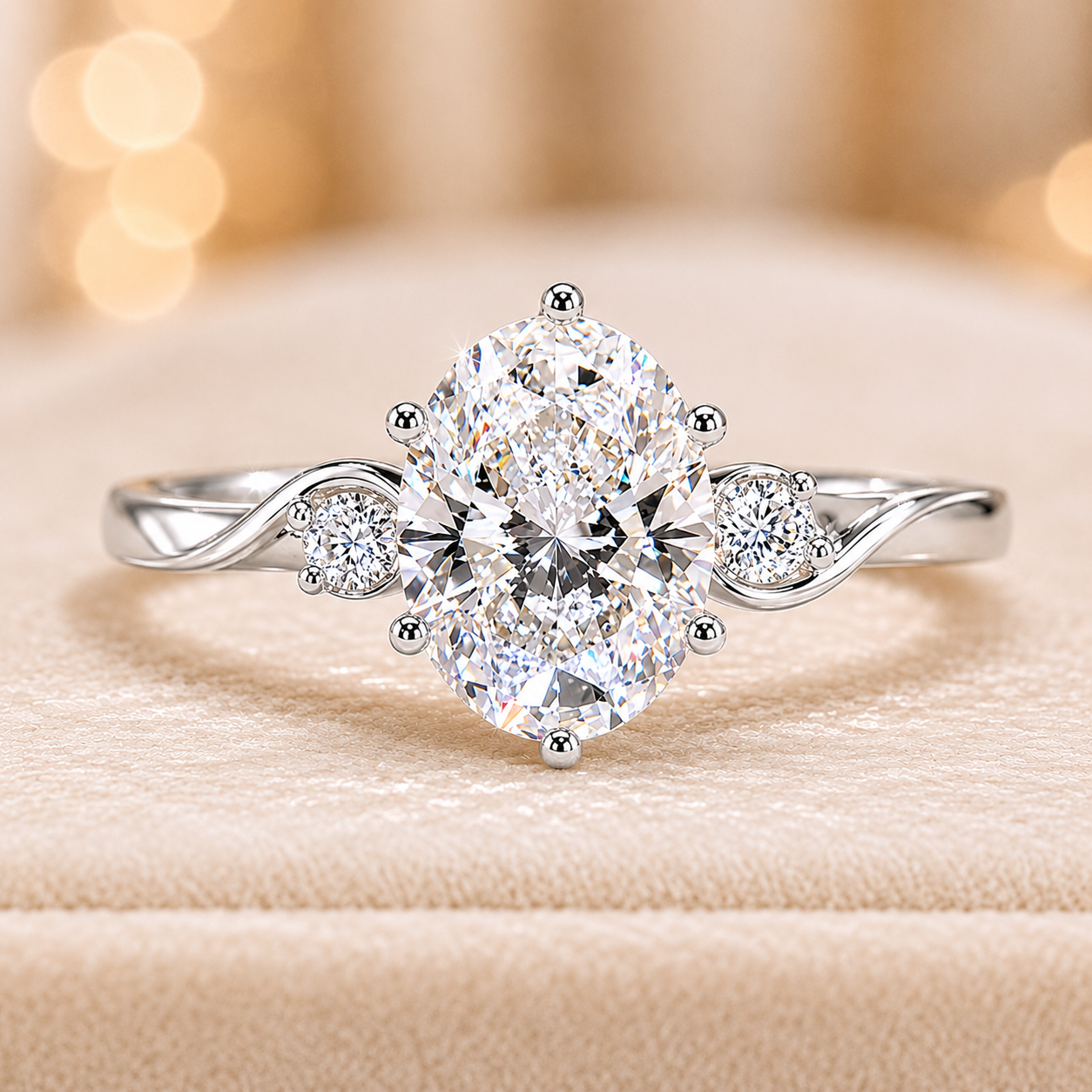 2.50 CT Oval Lab-Grown Diamond Three-Stone Engagement Ring in 14K White Gold – Anniversary Proposal Design